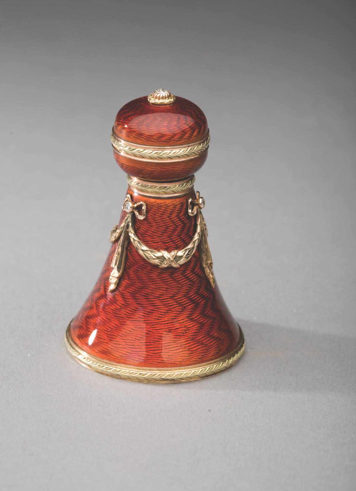 Appraisal: FABERGE ENAMEL SCENT BOTTLE WITH JEWELLED GOLD MOUNTS WORKMASTER HENRIK