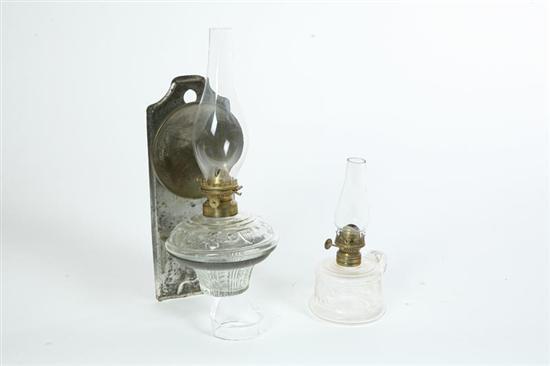 Appraisal: TWO GLASS OIL LAMPS Finger lamp with elephant moon and