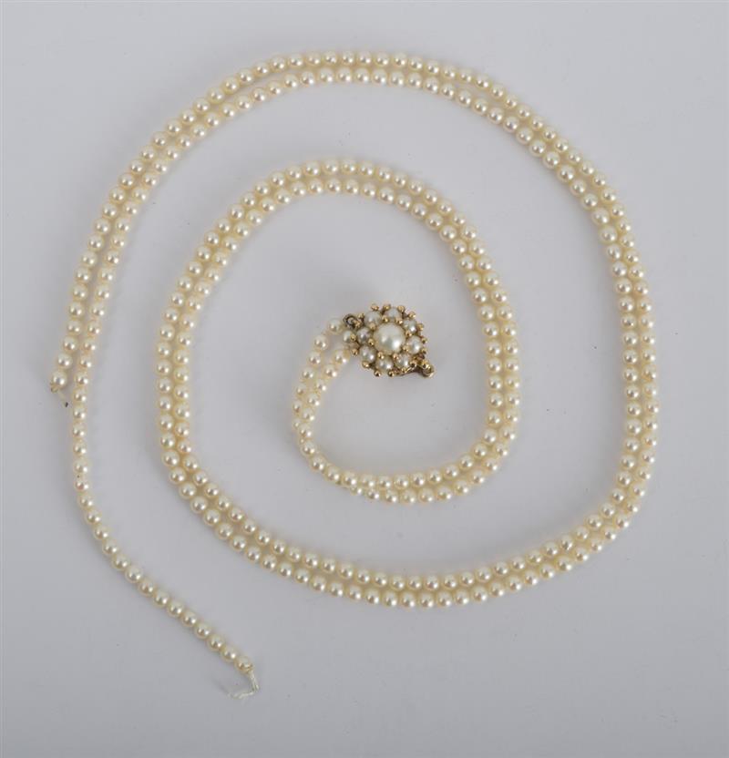 Appraisal: Seed Pearl Double-Strand Necklace With k yellow gold and pearl