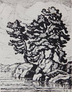 Appraisal: Birger Sandzen American - - ''Three Pines''- linocut signed and