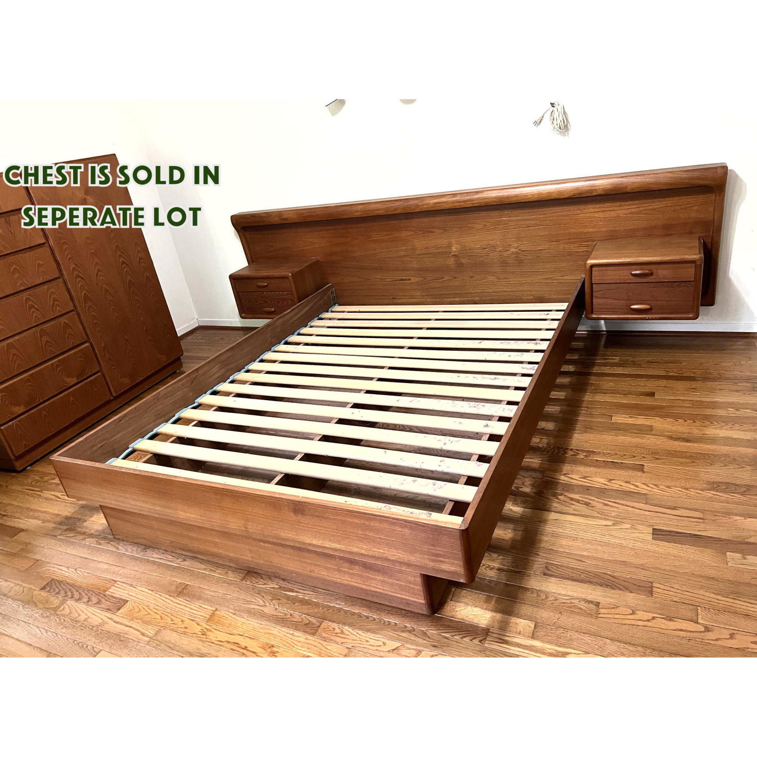 Appraisal: Danish Modern Teak DYRLUND Platform Bed Headboard with Two Attached