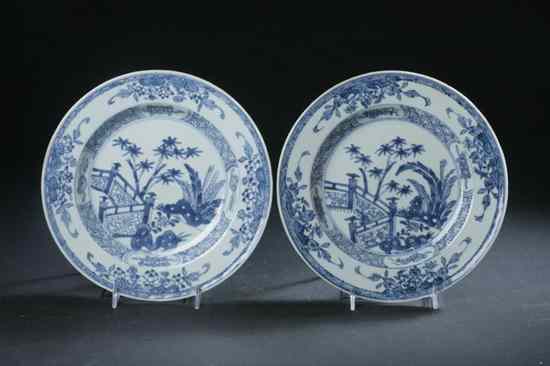 Appraisal: TWO CHINESE BLUE AND WHITE PORCELAIN PLATES th century Fence