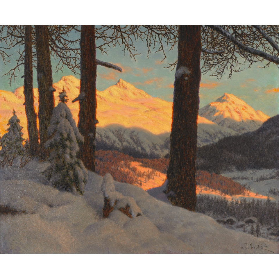 Appraisal: Ivan Fedorovich Choultse - Russian ALPINE SUNSET LANDSCAPE Oil on