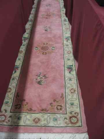 Appraisal: Chinese Handmade Sculptured Wool Runner floral pink with ivory trim