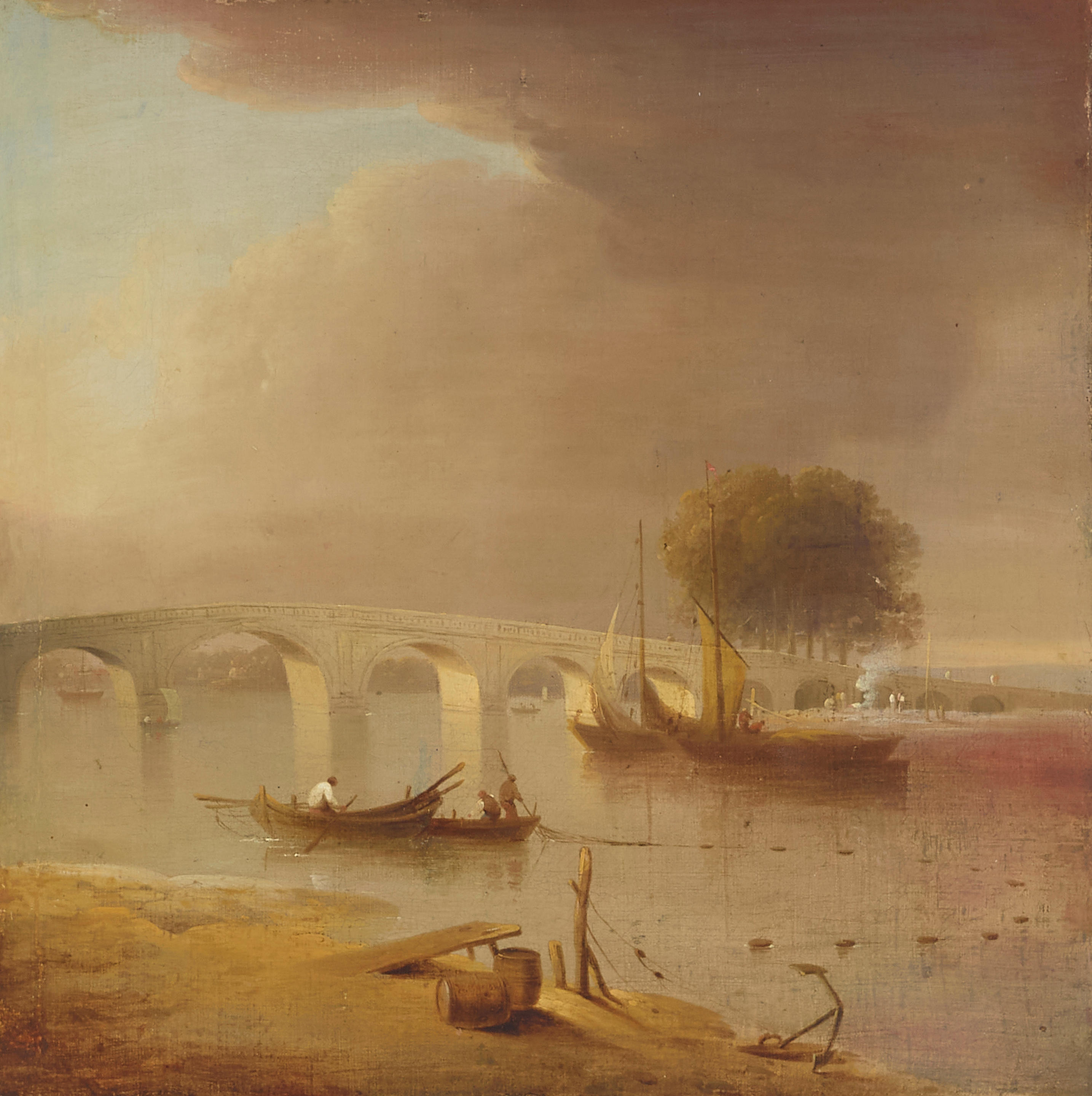 Appraisal: ATTRIBUTED TO WILLIAM MARLOW BRITISH - A BRIDGE ON THE