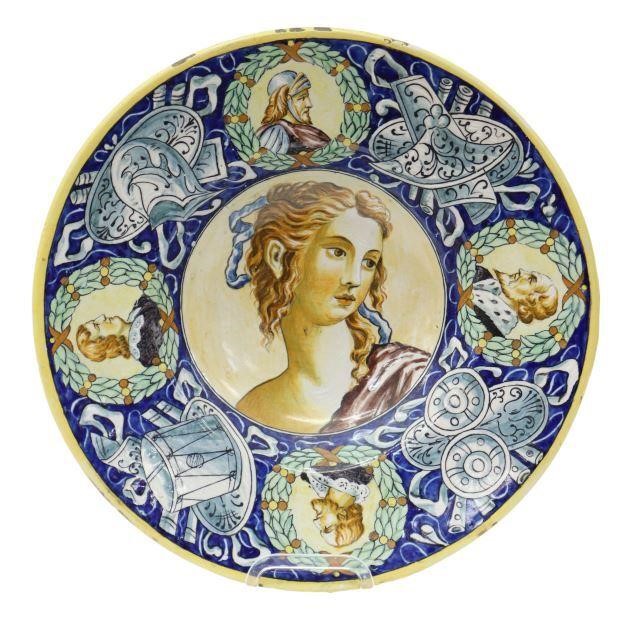 Appraisal: Italian tin-glazed earthenware charger in the style of Castel Durante