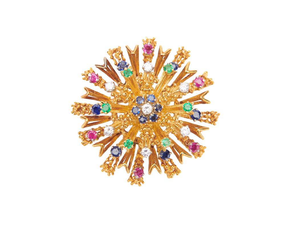 Appraisal: K Gold Diamond and Gemset Brooch the circular brooch set