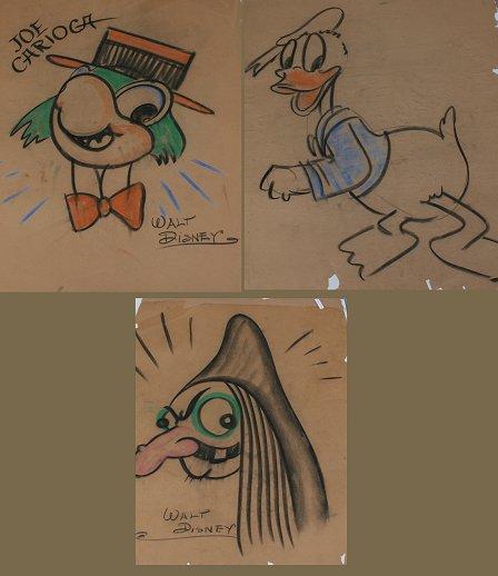 Appraisal: LARGE DISNEY DRAWINGS ''Joe Carioca'' '' x '' signed unframed