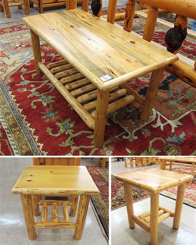 Appraisal: FOUR JUNIPER LOG LIVING ROOM TABLES American made recent production