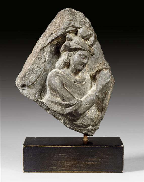 Appraisal: A CHARMING GREY SCHIST FRAGMENT OF A BODHISATTVA Gandhara ca