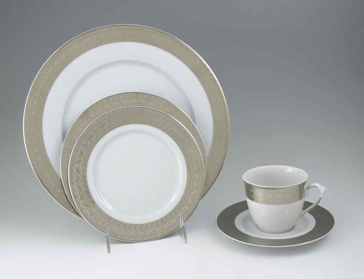 Appraisal: FALKEN PORZELLAN EMBOSSED PLATINUM RIM FINE CHINA pieces to include