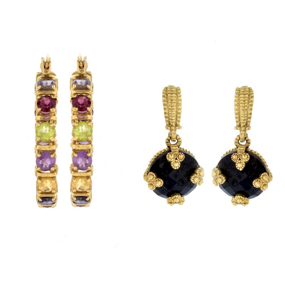 Appraisal: Two Pair Gemstone and K Gold Earrings Multi Gemstone and