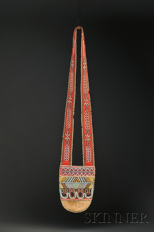 Appraisal: Northwest Beaded Cloth and Hide Bandolier Bag British Columbia Tahltan