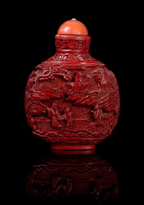 Appraisal: Sale Lot A Cinnabar Lacquer Snuff Bottle the bottle of