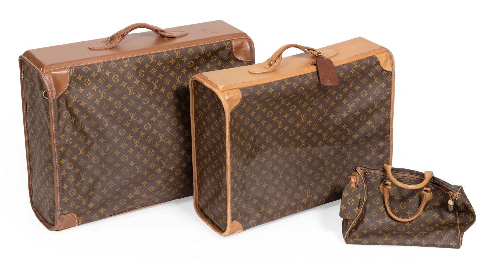 Appraisal: THREE PIECES OF REPRODUCTION LOUIS VUITTON LUGGAGE TH CENTURY LARGEST