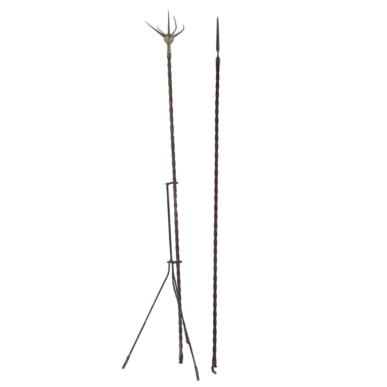 Appraisal: TWO ANTIQUE WROUGHT IRON LIGHTNING RODS One with stand each