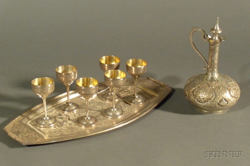 Appraisal: Eight Piece Middle Eastern Silver Cordial Set early th century