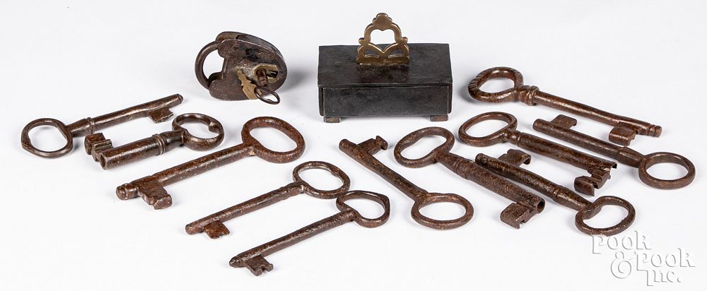 Appraisal: Eleven large iron lock keys th c Eleven large iron