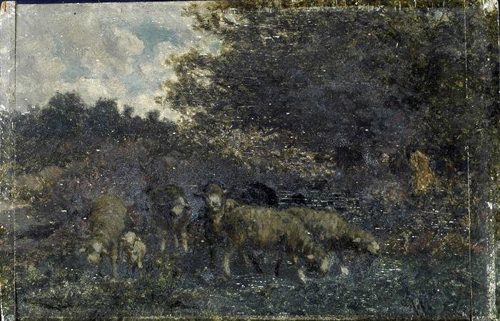 Appraisal: Continental School th C Landscape with Sheep Oil on board