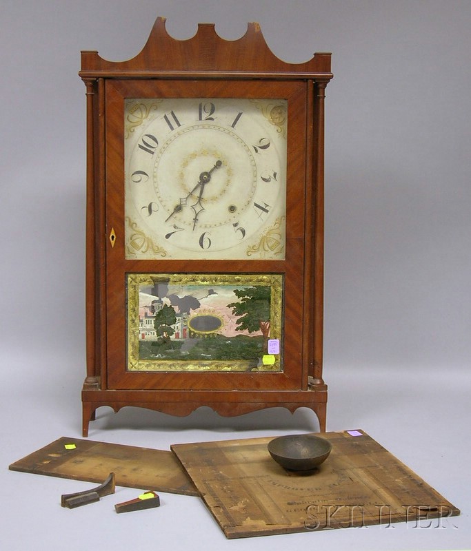 Appraisal: Mahogany and Mahogany Veneer Pillar and Scroll Mantel Clock Ephraim