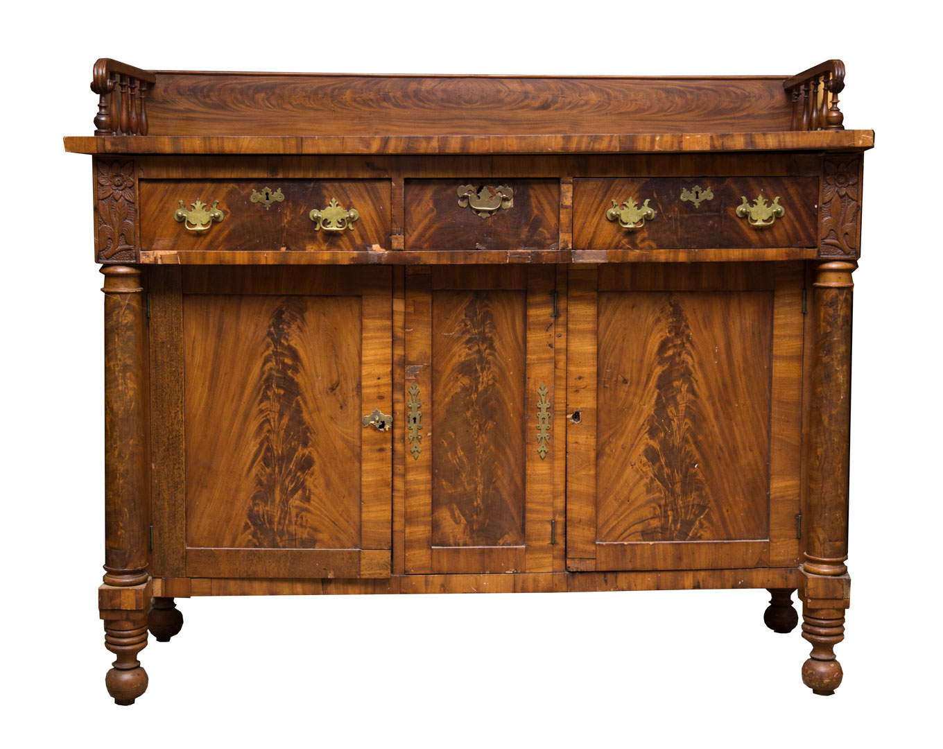 Appraisal: American Classical mahogany sideboard circa raised gallery with turned spindle