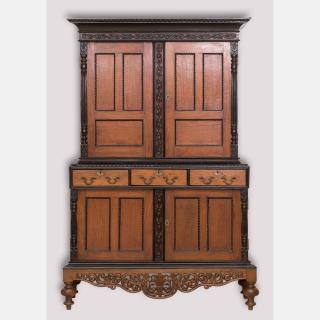 Appraisal: A Dutch Colonial Ebony and Mahogany Cabinet th Century H