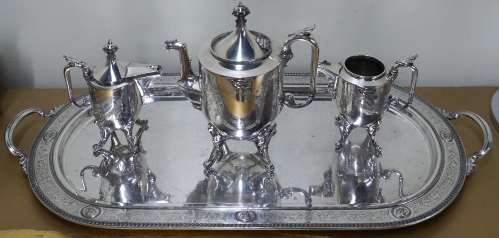 Appraisal: REED BARTON SILVERPLATE AESTHETIC TEA SET WITH 'BORDEAUX' TRAYReed Barton