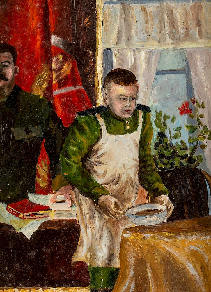 Appraisal: RUSSIAN UNKNOWN ARTIST RUSSIAN UNKNOWN ARTIST Stalin's lunch oil on