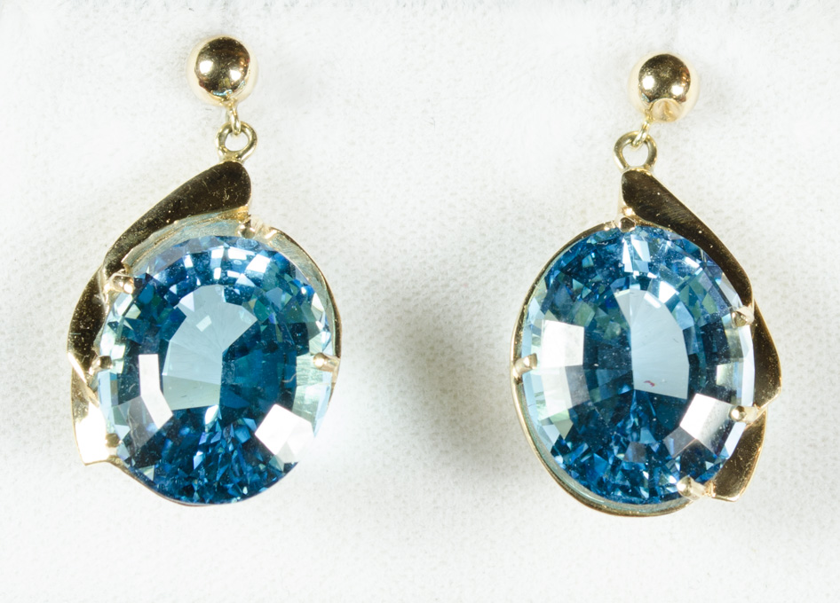 Appraisal: PAIR OF BLUE TOPAZ AND FOURTEEN KARAT GOLD EARRINGS with