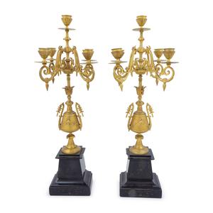 Appraisal: A Pair of Neoclassical Style Gilt Bronze and Slate Five-Light