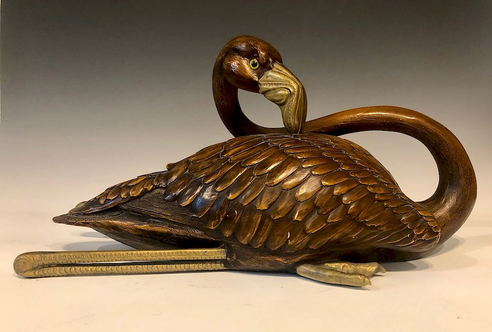 Appraisal: D Malevalti Italian Bronze Mounted Flamingo Signed D Malevalti Italian