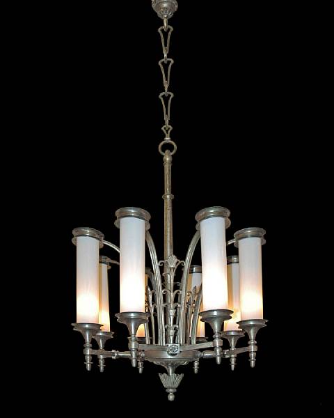 Appraisal: An Italian Art Deco nickeled brass and frosted white glass