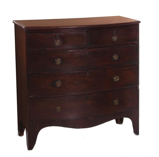 Appraisal: English mahogany bowfront chest of drawers circa short and long