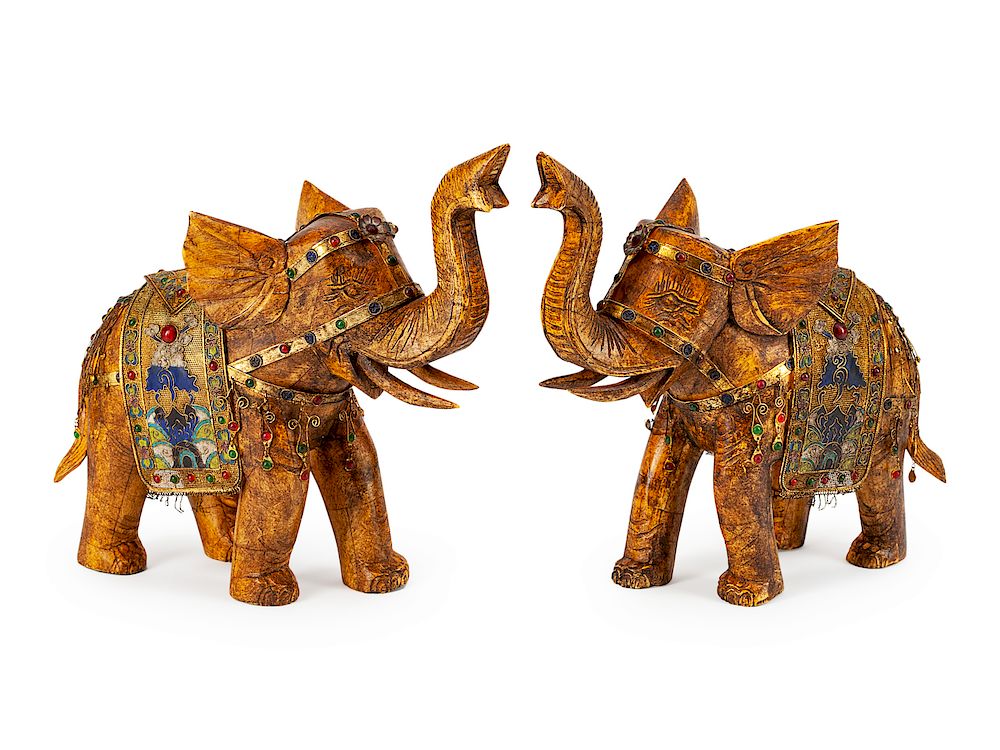 Appraisal: A Pair of Chinese Bone-Veneered Figures of Elephants A Pair