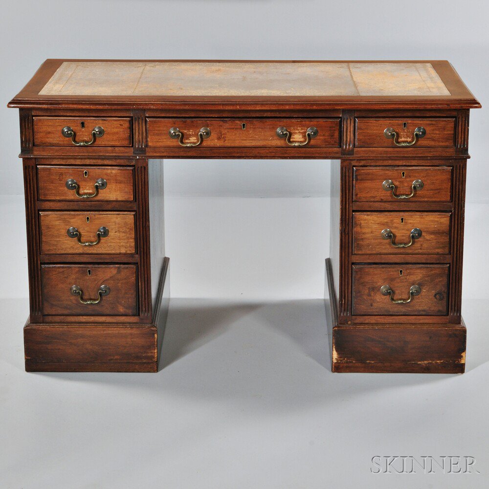 Appraisal: Georgian-style Mahogany Writing Desk late th century with a leather-inset