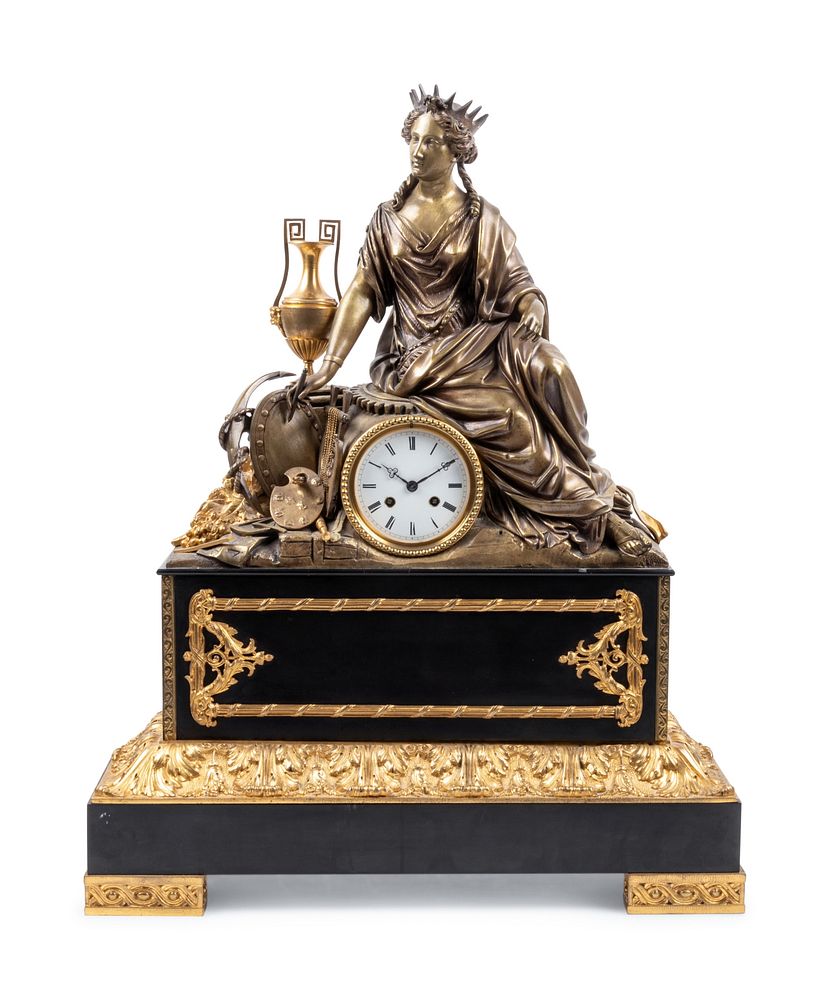 Appraisal: An Empire Style Gilt and Patinated Bronze Figural Mantel Clock