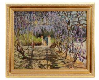 Appraisal: Paolo Pratella Wisteria Trellis Garden Oil Paolo Pratella Italian -