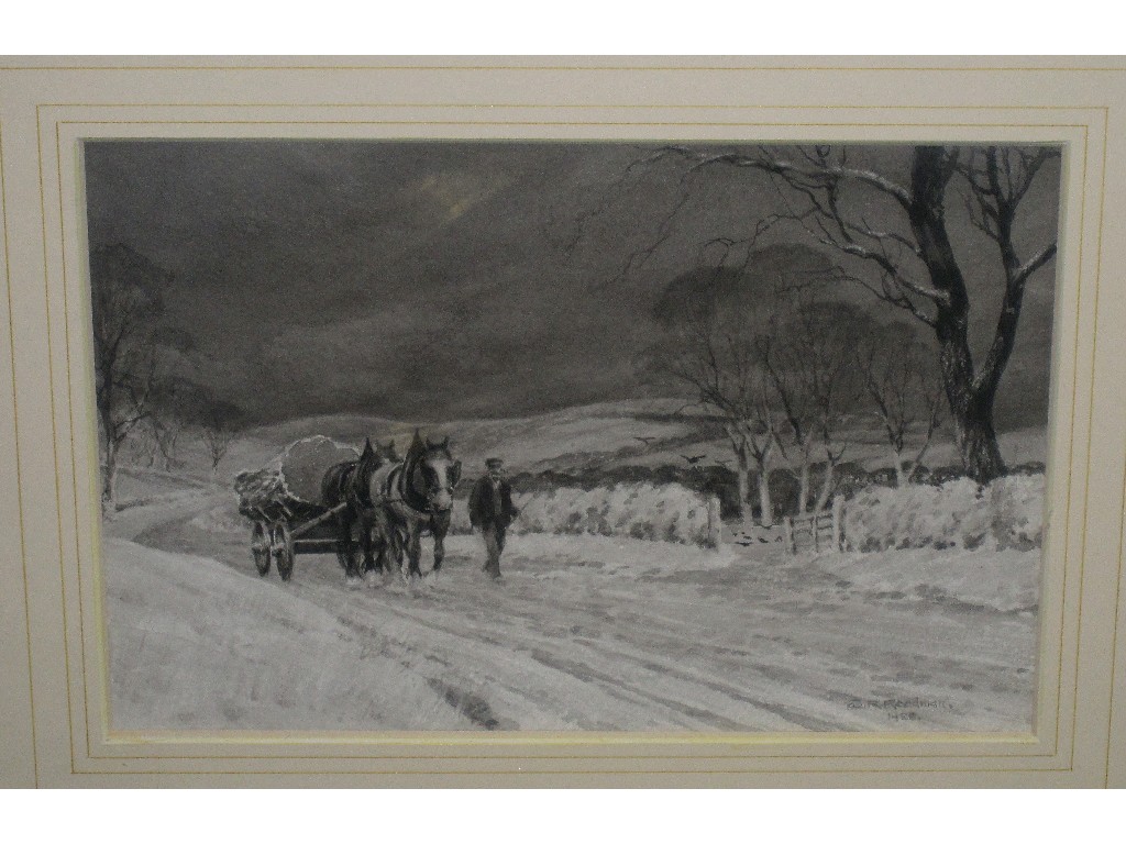 Appraisal: W R REDDMAN Monochrome wash drawing 'The Long Journey Home'