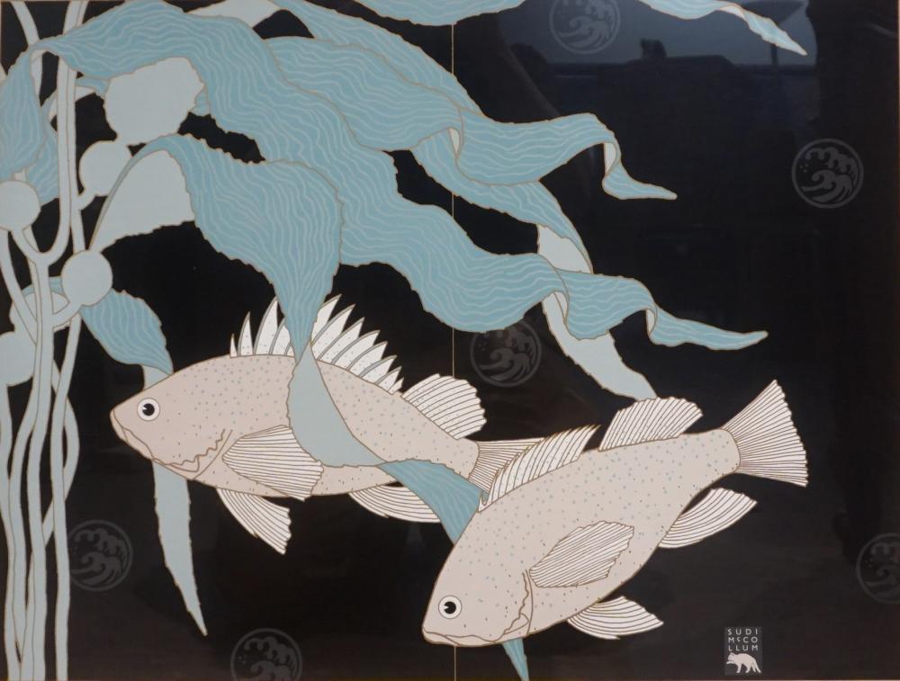 Appraisal: SUDI MCCOLLUM FISH AMONG SEAWEED SILKSCREEN FRAMED X IN X