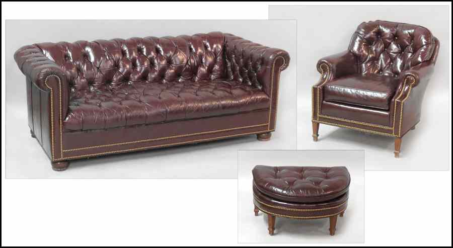 Appraisal: WHITTEMORE SHERILL RED LEATHER TUFTED CHESTERFIELD Together with a pair