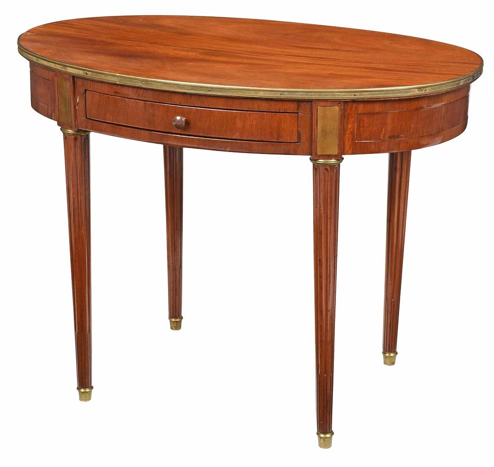 Appraisal: Directoire Figured Mahogany Brass Mounted Table French th century figured