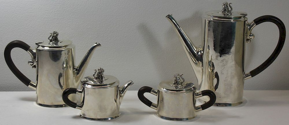 Appraisal: STERLING Pc William Spratling Sterling Jaguar Tea Service Includes a