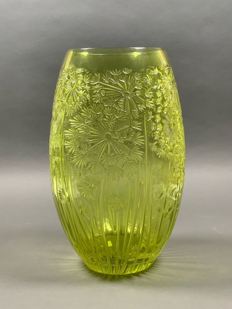 Appraisal: Large Lalique Bucolique Dandelion Vase Lalique Bucolique vase c Green