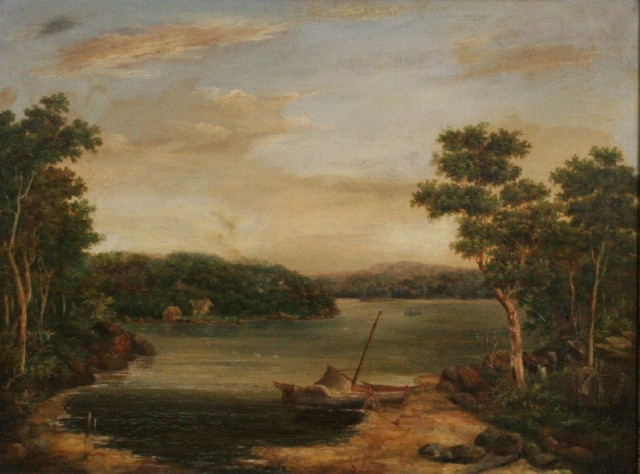 Appraisal: Unknown artist river scene oil on board framed