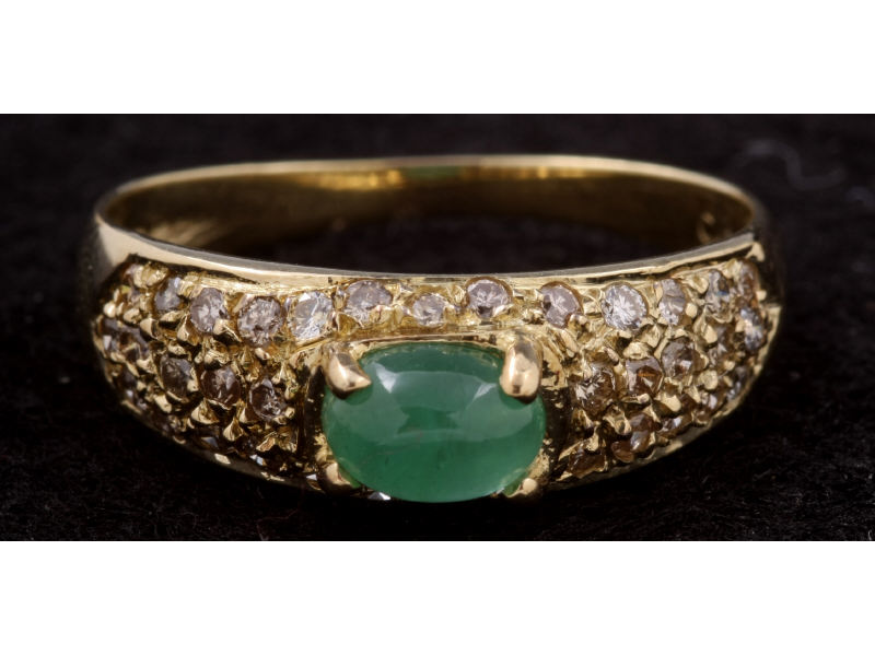 Appraisal: Emerald and Diamond Ring one karat yellow gold emerald cabochon