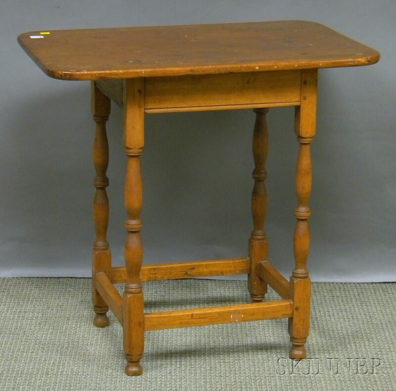 Appraisal: Pine and Maple Stretcher-base Tavern Table ht lg wd in