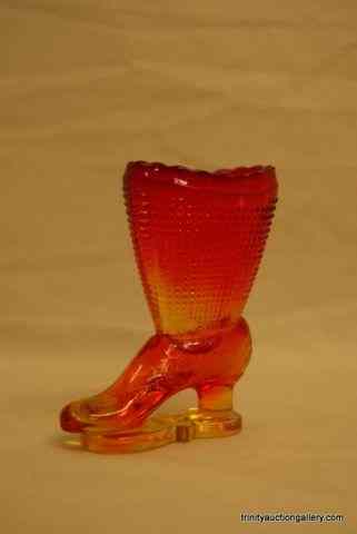 Appraisal: Vintage L E Smith Glass Amberina Hobnail Bootc unmarked vintage