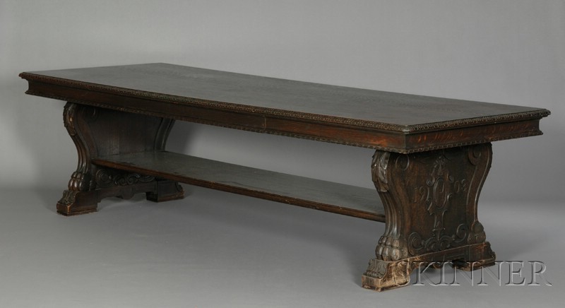 Appraisal: Renaissance-style Carved Oak Refectory Table with rectangular top and border