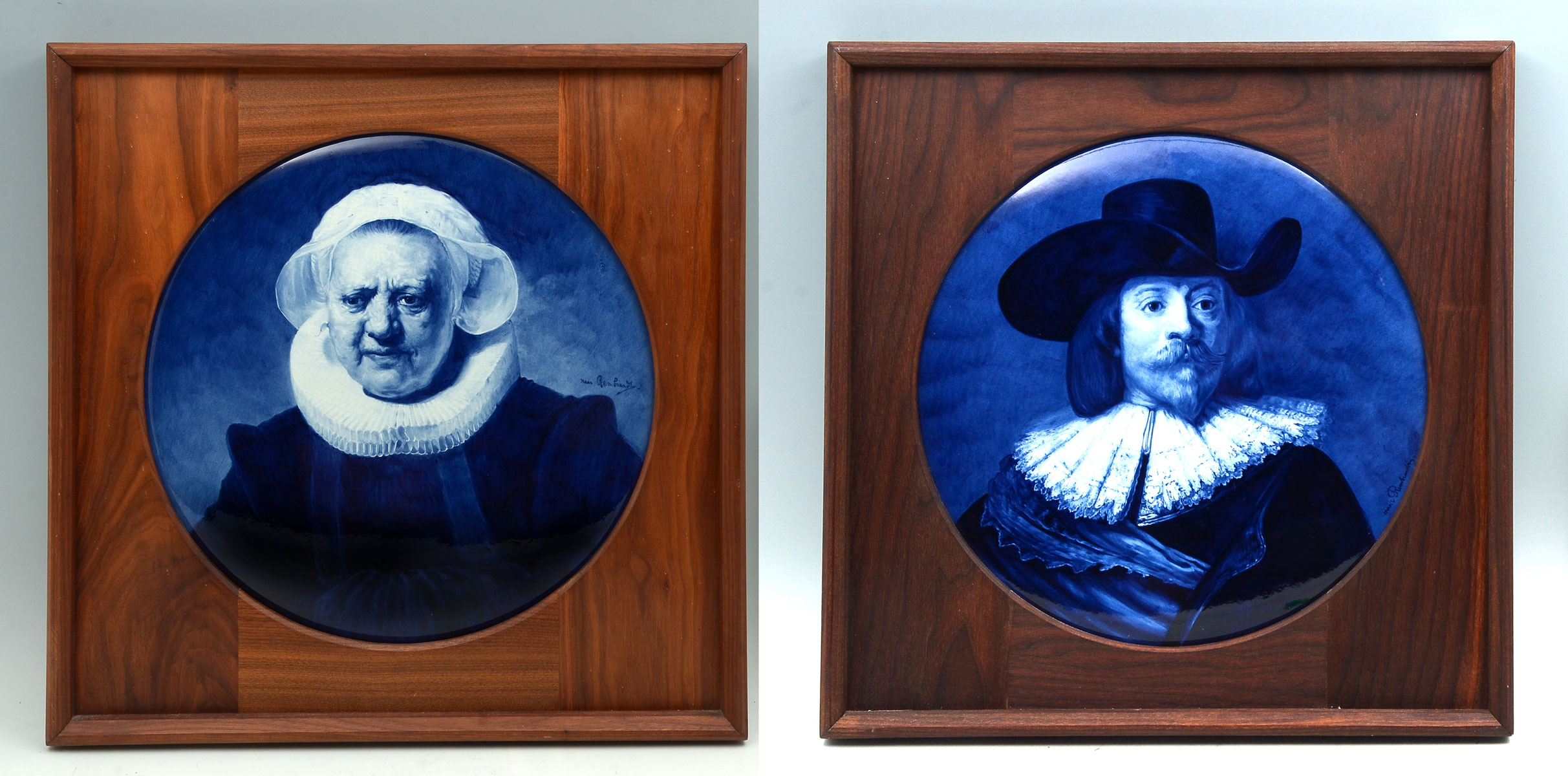 Appraisal: PAIR OF LARGE DELFT FRAMED CHARGERS - Large blue white