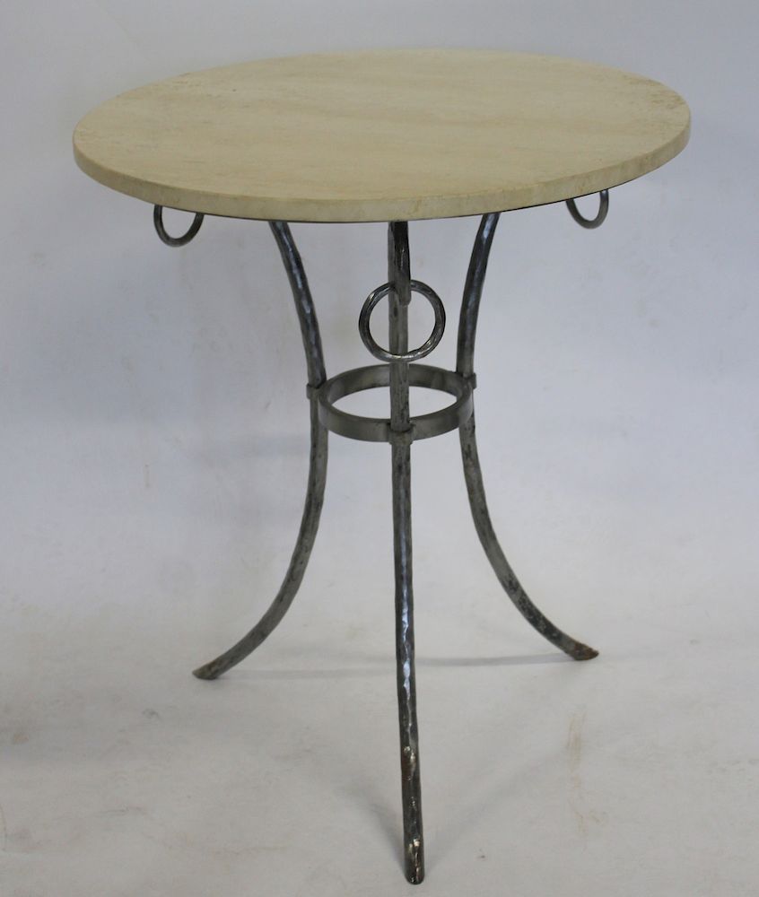 Appraisal: MIDCENTURY Polished Steel table With Round Marble Top From a